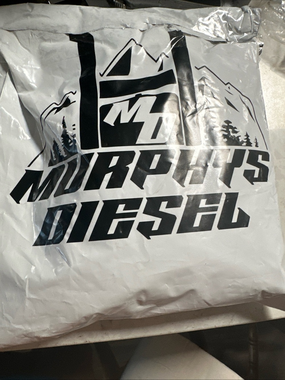 Port and Company White Tee with Black Murphy's Diesel Graphic